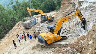 Excavator Loading Dump Trucks & Cutting Stones A Must-See Video Trackhoe Excavator Planet