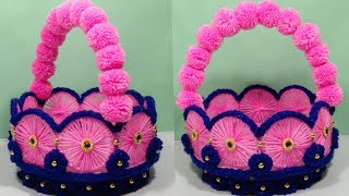 DIY EASY BANGELS FLOWER BASKET CRAFT IDEA/WOOLEN FLOWER VASE/BEST OUT OF BANGELS AND WOOL