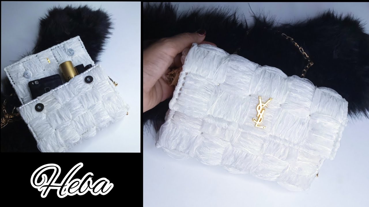 شنطه بأستخدام بلاستيك الكنفاه وخيط الاورجنزا Bag using plastic canvas and organza threads