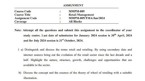 IGNOU MMPM - 009 Solved Assignment Jan 2024 | July 2024 | PDF | MBA | Retail Management