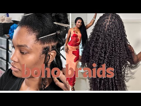 IT’S GIVING ✨SEW IN!! ✨VIRAL Boho Braids w HUMAN Hair Install - Hot Braids