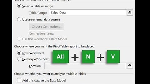 How to make Pivot Table in Excel through short cut keys Alt + N    v