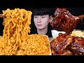 까르보 불닭볶음면 자메이카통다리 치킨 먹방ASMR MUKBANG SPICY FIRE NOODLES & BBQ CHICKEN 辛いラーメン 辛いチキン eating sounds