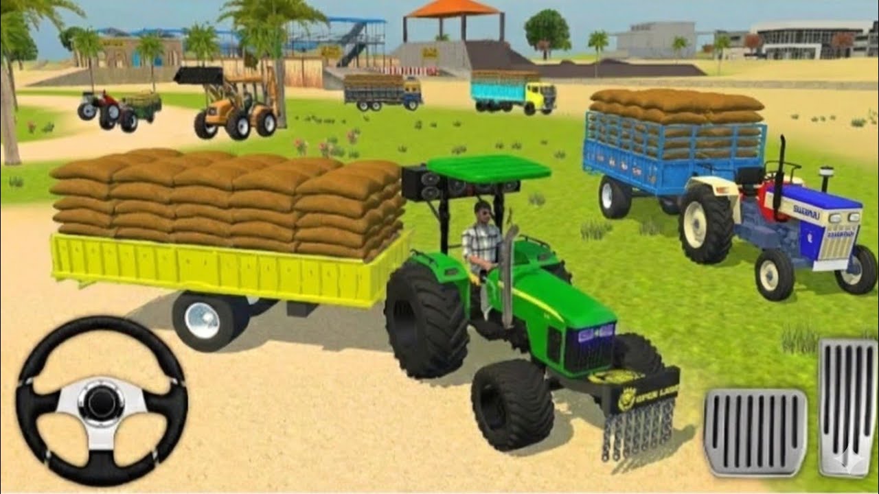 Drive jcb and loading bori in trolley l indian vehicle simulator 3d game #tractor #jcb #truck 