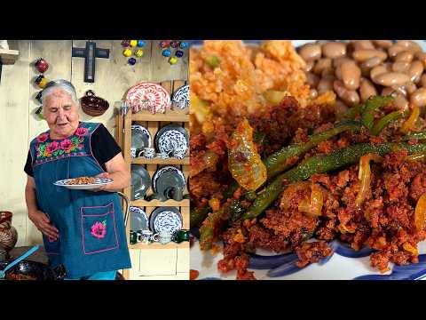 Chorizo Stew with Poblano Strips and Red Rice, A Complete and Very Tasty Meal