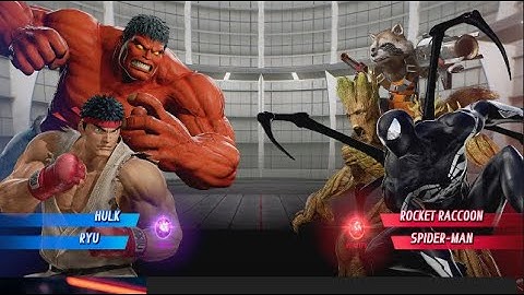 Red Hulk and RYU vs Rocket Raccoon and Black Spider-man - MARVEL VS. CAPCOM: INFINITE