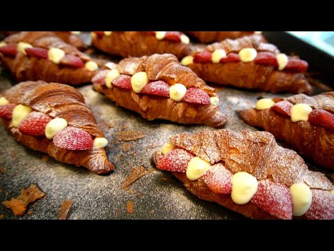 草莓季！季節限定！草莓可頌-台中美食-台灣街頭美食/Seasonal limited! Strawberry Croissant -Taiwanese Street Food