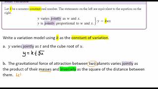Joint Variation and Setting up a Joint Variation Model