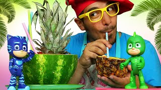 Los PJ Masks hacen batidos de fruta. Cocina para niños. Recetas saludables