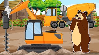 The Bear Farm : Excavator with Hydraulic Hammer Incident on The Road - The Bear Cartoon Vehicles