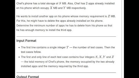 Chef and his Apps Problem Code: CHEFAPPS