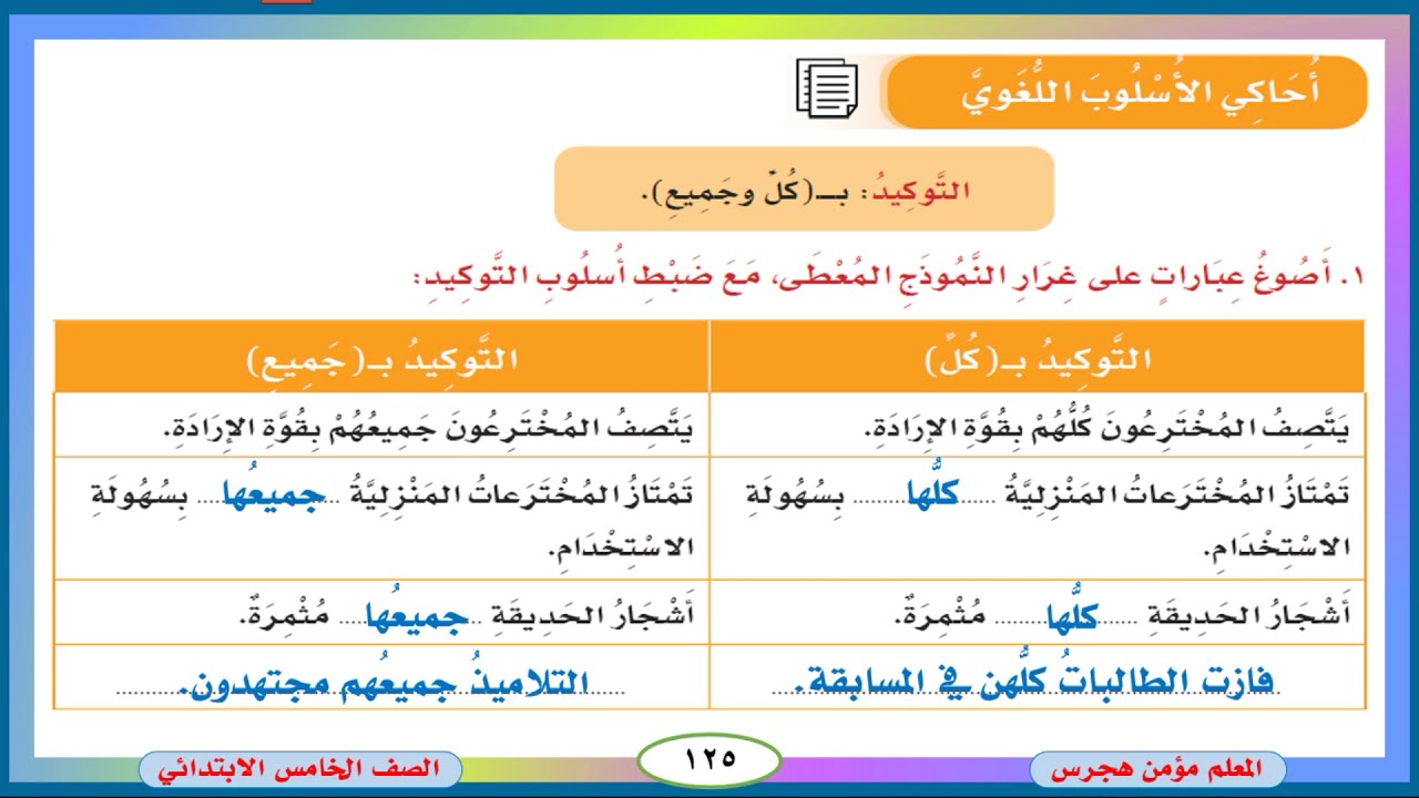 أي الجمل التالية اشتملت على أسلوب توكيد حللت واجباتي حللت واجباتي كلها لم أحل واجباتي