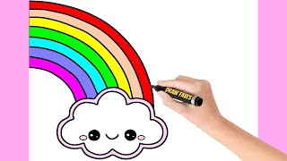 How to Drawing a Cute Cloud and Rainbow |