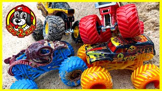 Monster Jam Toy Trucks  Surprise ALIEN Eggs | 4 Elements Race (Fire & Ice Grave Digger, OCTON8ER)