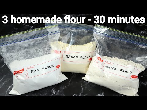 how to make rice flour, besan flour, maida (plain flour) at home | basic indian flour
