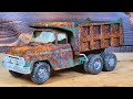 Rusty 1960s buddy l tandem dump truck  snow plow restoration