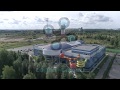 Здание нового аквапарка Тропический остров в Ярославле. Аэросъемка.