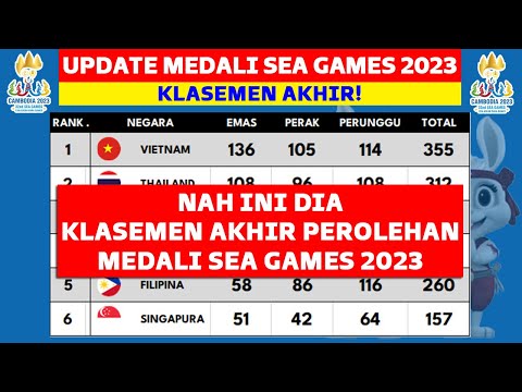 RESMI! KLASEMEN AKHIR PEROLEHAN MEDALI SEA GAMES 2023 - VIETNAM JUARA UMUM, INDONESIA RAIH EMAS