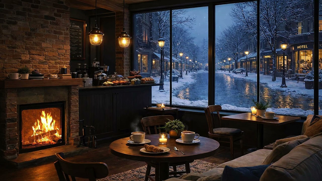 Positive Jazz for Productivity on Snowy Days ❄️ Coffee Shop Ambience