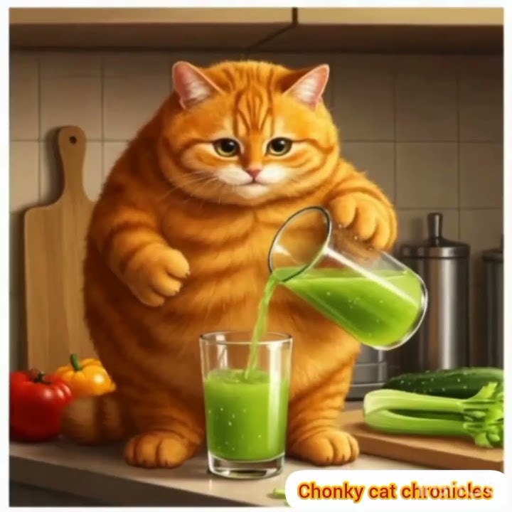 🐱Garfield Makes Healthy Choices?! Orange Cat Tries Celery Juice! #catceleryjuice #cat #catcooking