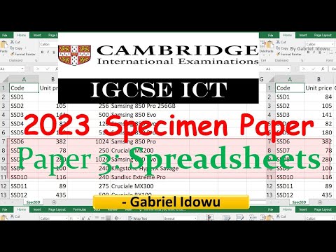 Igcse || Ict 0417 || Specimen Paper 3 2023 || Spreadsheets Using Ms Excel