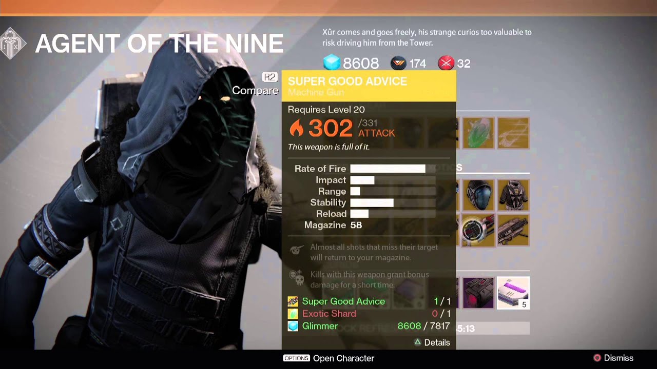 Destiny Xur Location and Exotics for Week 36