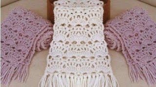 Easy crochet scarf كروشية شال مستطيل/سكارف سهل وشيك بغرزة مميزة