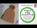 Loom knitting beanie hat with raindrop stitch - SUPER EASY (IT TAKES 1 HOUR!) - ENGLISH TUTORIAL