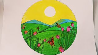رسم فصل الربيع للمبتدئين جمييل وسهل أزهارالربيع وفراشات 🤗😍 How to draw a spring