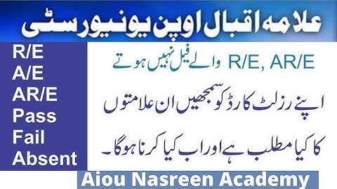 Meaning of R/E ARE RW A/RW FAIL in Aiou result || Reappear again #reappear #Reworkshop #aioufail