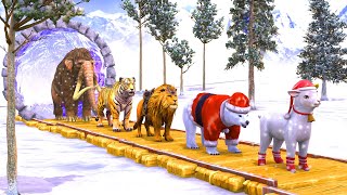 COLOURFULL ANIMALS Elephant Cow Sheep Tiger Lion Gorilla And Bear Crossing Fountain Fun Animals