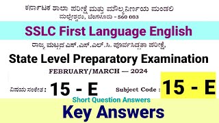 SSLC First Language English 15 E Preparatory Question Paper Key Answers 2024 Karnataka Adarsha