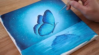 🦋Голубая бабочка надежды | Пошаговая роспись акрилом | Расслабляющее видео # 178