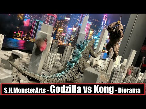 Tnt S H Monsterarts Godzilla Vs Kong Hong Kong Battle Diorama Display ゴジラｖｓコング 香港の戦い ジオラマ展示 Youtube
