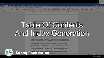 Table of Contents and Index Generation, Computer Science Lecture | Sabaq.pk