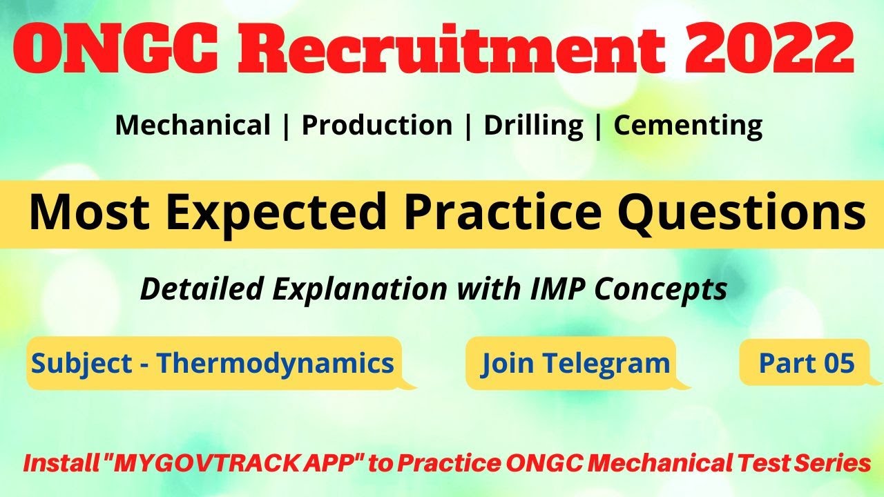 ONGC Mechanical JEA 2022 | Most Expected Questions | Part 5 | Thermodynamics | Mygovtrack