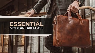 Essential Modern Briefcase - Men's Leather Laptop Bag by Von Baer Overview