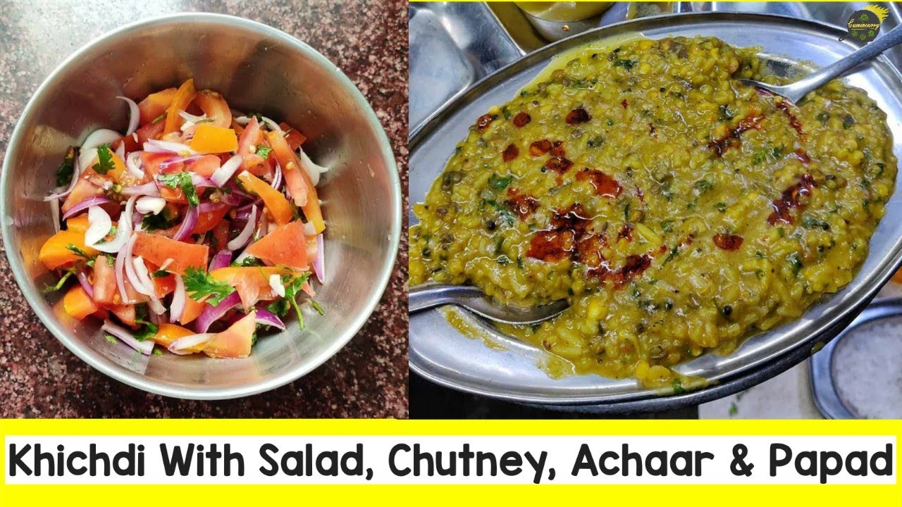 Healthy Khichdi Papad Salad Chutney Indian Food Recipe Khichdi