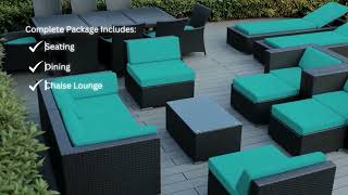 OHANA OUTDOOR PATIO WICKER SOFA, DINING AND CHAISE LOUNGE 18 PC SET