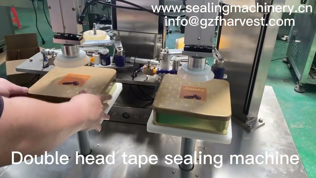Double head tape sealing machine for tin box,Semi automatic Dual head taping sealing machine Factory