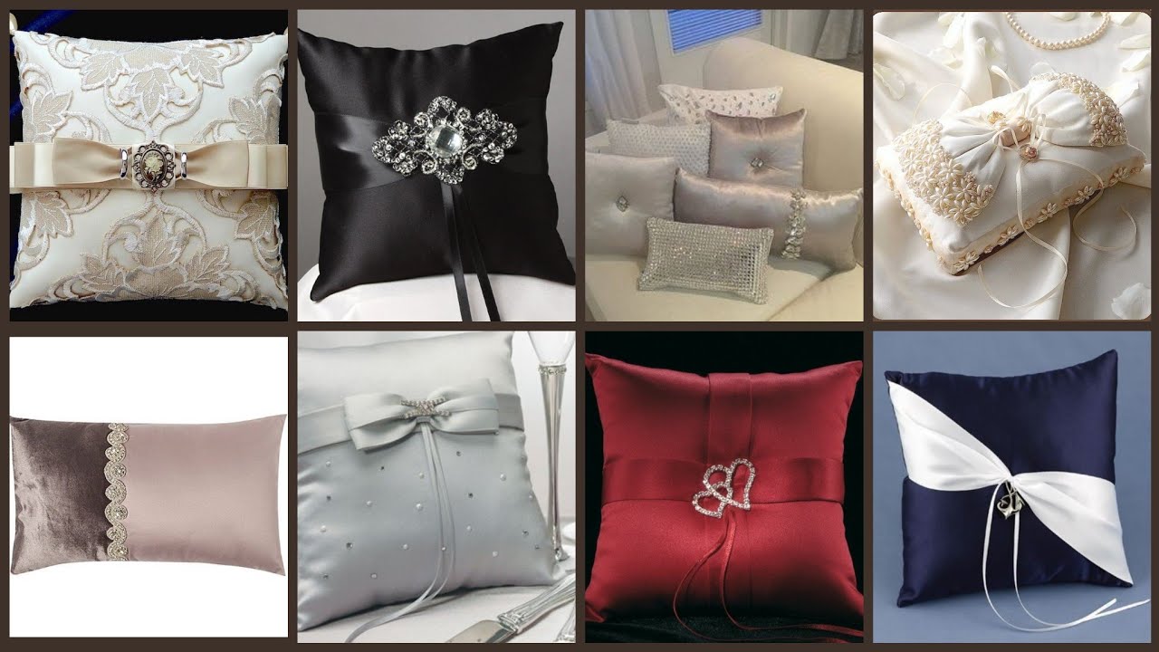 Red Or Platinum Silver Rhinestone Wedding Guest Book Ring Pillow/Cushion Set