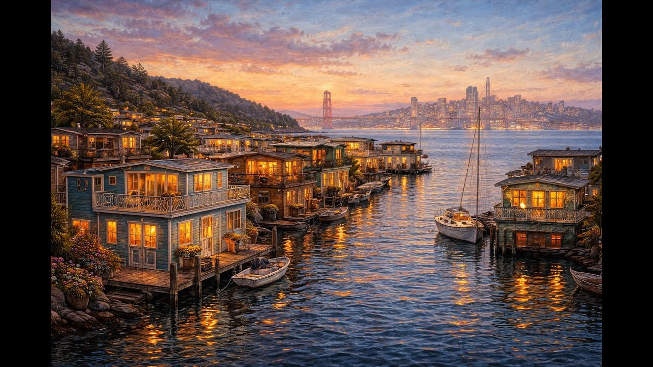 Harbor Lights at Dusk | Fine Art Love in Motion | Screensaver | Framed TV Art