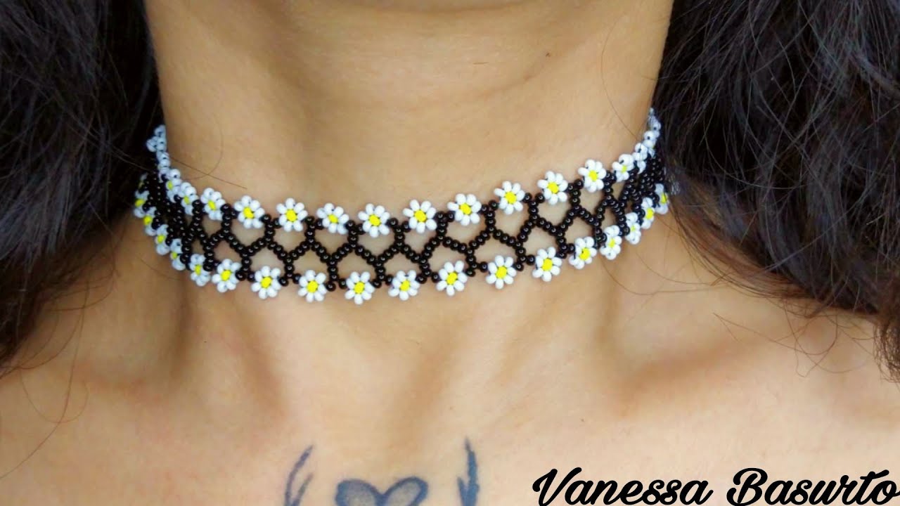 GARGANTILLA DE MARGARITAS HECHAS CON CHAQUIRA/MOSTACILLAS (FACIL, PARA PRINCIPIANTES) #Tutorial