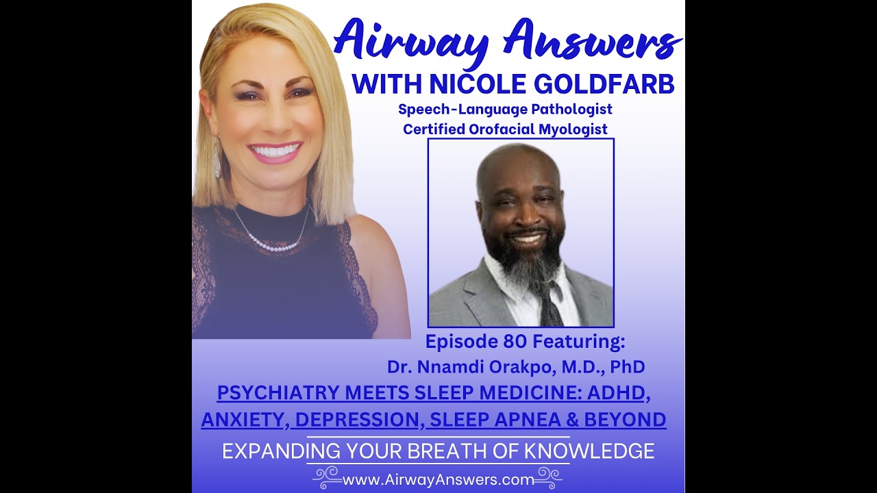 Psychiatry Meets Sleep Medicine: ADHD, Anxiety, Depression, Sleep Apnea & Beyond — with Dr. Nnamdi Orakpo

🧠 What if symptoms that look psychiatric are being influenced — or worsened — by poor sleep or an underlying sleep disorder?

ADHD. Anxiety. Depression. Irritability. Difficulty concentrating. Emotional dysregulation. Insomnia. PTSD.

In this episode of Airway Answers, Nicole Goldfarb sits down with Dr. Nnamdi Orakpo, MD, PhD — psychiatrist, sleep medicine physician, and Clinical Assistant Professor in the Division of Sleep Medicine at Stanford University School of Medicine — to explore the fascinating intersection of sleep, psychiatry, mental health, and airway health.

💡 What does a psychiatrist who specializes in sleep see that the rest of us may be missing?

We discuss why ADHD symptoms can overlap with poor-quality sleep and sleep-disordered breathing; why insomnia may sometimes be a clue to undiagnosed sleep apnea; and why asking “How is your sleep?” may not be enough.

Dr. Orakpo also explores the two-way relationship between sleep and mental health: poor sleep can contribute to or worsen psychiatric symptoms, while anxiety, depression, PTSD, bipolar disorder, trauma, and psychiatric medications can also affect sleep.

💡 IN THIS EPISODE:

🧠 ADHD or sleep apnea? Why symptoms can overlap
😴 Insomnia medications vs. undiagnosed sleep apnea
🫁 Sleep apnea, intermittent hypoxia & the brain
💊 Antidepressants, psychiatric medications & REM sleep
😰 Anxiety, depression, PTSD & sleep-disordered breathing
🌙 REM Sleep Behavior Disorder & Parkinson’s disease
🛌 Why psychiatrists need more sleep medicine training
🦷 Snoring, gasping, bruxism & other clues psychiatrists may miss
🏫 Teen sleep deprivation & early school start times
👩 Women, menopause, hormones & sleep apnea
👨‍⚕️ Why sleep education matters across medical specialties


⏱️ CHAPTERS

0:00 Welcome to Airway Answers
0:32 Meet Dr. Nnamdi Orakpo: Psychiatry & Sleep Medicine
4:13 From Professional Basketball to MD/PhD & Sleep Medicine
10:27 The Parkinson’s Patient Who Changed His Career
14:23 REM Sleep Behavior Disorder & Parkinson’s Disease Risk
17:35 Why Psychiatrists Need to Ask About Sleep
22:03 Insomnia Medications vs Undiagnosed Sleep Apnea
25:08 How Sleep Apnea Affects the Heart, Lungs & Brain
27:00 ADHD or Sleep Apnea? Symptoms That Can Overlap
36:04 Intermittent Hypoxia: How Sleep Apnea Affects the Brain
39:35 Teen Sleep Deprivation & Early School Start Times
46:34 Sleep Apnea Screening: Questions Psychiatrists Should Ask
49:47 Anxiety, Depression, PTSD & Sleep-Disordered Breathing
54:11 Antidepressants, REM Sleep & Sleep Architecture
1:01:22 Women’s Health, Menopause & Sleep Medicine


👨‍⚕️ ABOUT DR. NNAMDI ORAKPO

Nnamdi Orakpo, MD, PhD, is a psychiatrist, sleep medicine physician, and Clinical Assistant Professor in the Division of Sleep Medicine at Stanford University School of Medicine. His clinical interests span sleep-disordered breathing, insomnia, ADHD, mental health, chronic pain, sleep technology, and emerging treatments in sleep medicine.

Before becoming a physician, Dr. Orakpo pursued basketball internationally and later played Division I basketball in the United States. He earned a PhD in gerontology before attending medical school and later completed his sleep medicine fellowship at Stanford.


🎙️ ABOUT THE HOST

Nicole Goldfarb, M.A., CCC-SLP, COM®, is a speech-language pathologist and Certified Orofacial Myologist® specializing in orofacial myofunctional disorders, airway health, and sleep-disordered breathing. She is the owner of the San Diego Center for Speech & Myofunctional Therapy and host of Airway Answers with Nicole Goldfarb: Expanding Your Breath of Knowledge.


🔔 SUBSCRIBE & FOLLOW AIRWAY ANSWERS

▶️ YouTube:
[PASTE EPISODE LINK HERE]

🎧 Buzzsprout:
https://airwayanswers.buzzsprout.com/2408017/follow

🌐 www.AirwayAnswers.info

🏥 www.SanDiegoCenterForSpeechTherapy.com

📩 Nicole@AirwayAnswers.info

📘 Facebook:
https://www.facebook.com/profile.php?id=61565074499503

📸 Instagram:
https://www.instagram.com/sandiegospeechandmyotherapy/

🎵 TikTok:
https://www.tiktok.com/@airway.answers


👍 Like, subscribe, and share this episode with a psychiatrist, psychologist, pediatrician, sleep professional, SLP, dentist, mental health professional, parent, or anyone interested in the relationship between sleep and mental health.

#AirwayAnswers #SleepApnea #MentalHealth #Psychiatry #SleepMedicine #ADHD #Anxiety #Depression #SleepDisorderedBreathing #Insomnia #PTSD