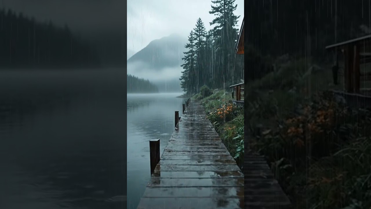 Gentle Rain by the Lake Cabin 🌧️  