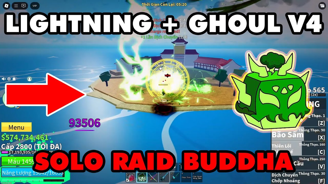 Попробуйте Solo Raid Buddha с Lightning + Ghoul V4 || Blox Fruits