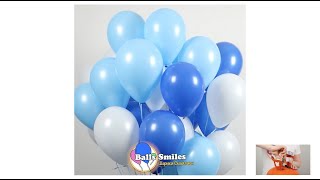 BallsSmiles - Баллон + 33 шарика белые, синие, голубые + лента белая