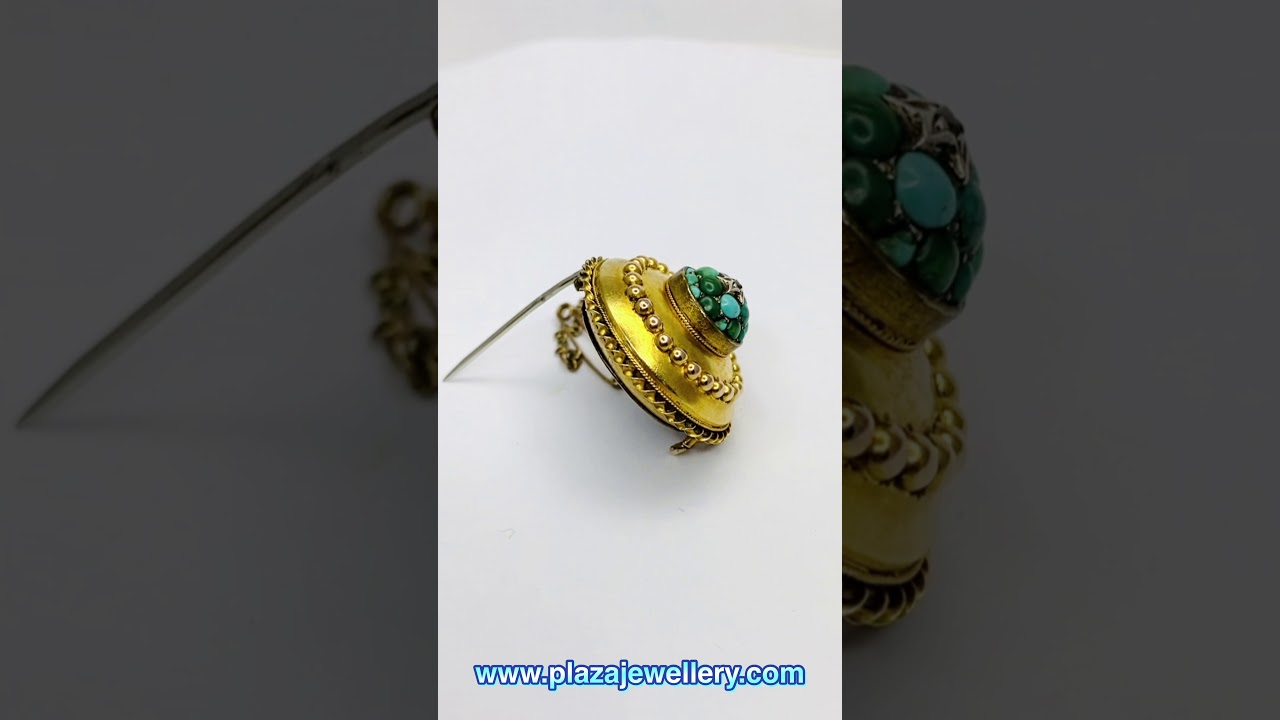 Victorian Turquoise 15ct Gold Etruscan Revival Brooch