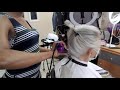 SILK PRESS on Salt & Pepper hair | Gray hair | Trim  #shellyarellahairtv