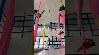 straight leg straddle climb on aerial silk - one year progress